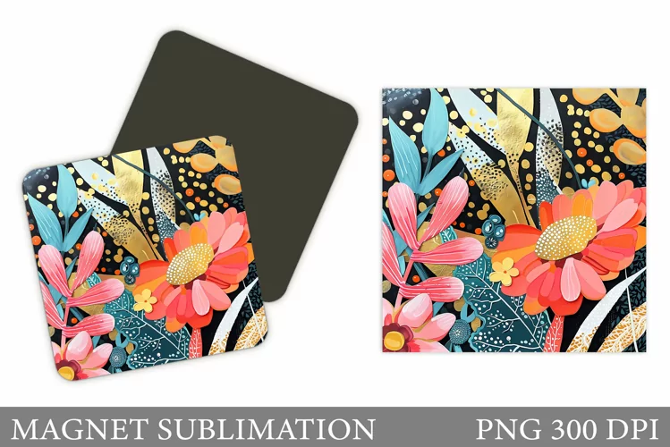Flowers Square Magnet Design. Flowers Magnet Sublimation