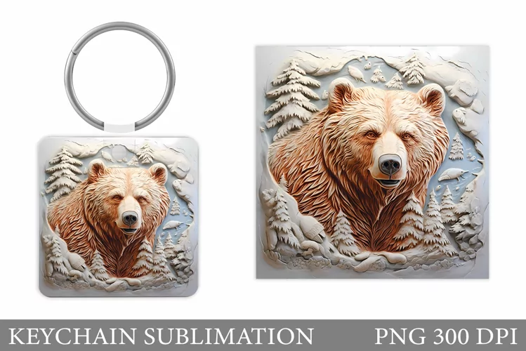 Winter Bear Keychain Design. Bear Keychain Sublimation
