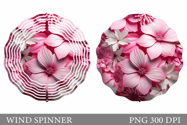 3D Flowers Wind Spinner. Pink Flowers Wind Spinner Design