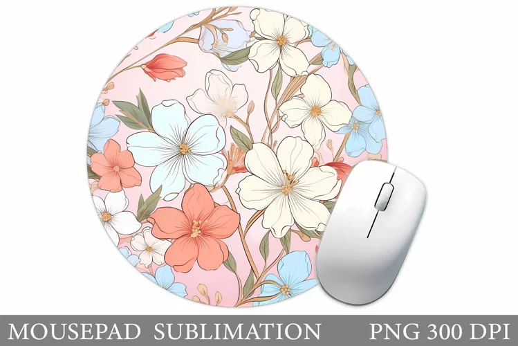Spring Flowers Mouse Pad. Flowers Round Mouse Pad Design