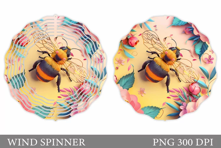3D Bee Wind Spinner Design. 3D Flowers Wind Spinner