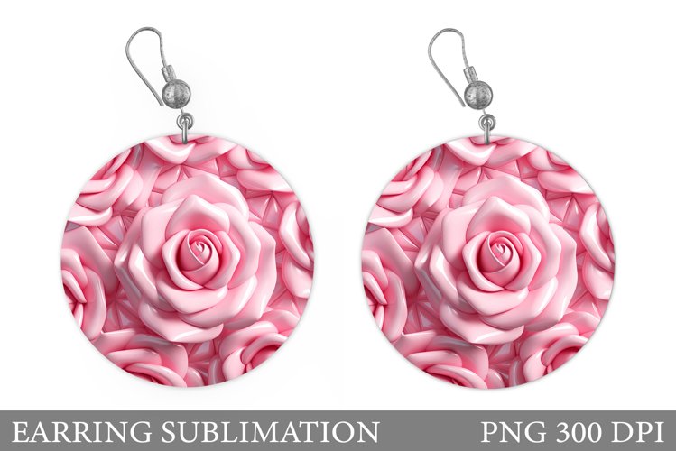3D Rose Earring Sublimation. 3D Rose Round Earring