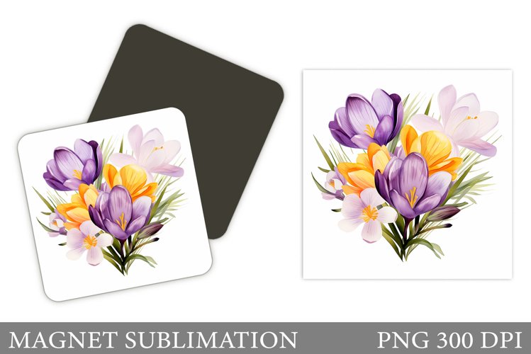 Spring Flowers Magnet. Crocus Flowers Magnet Sublimation example image 1
