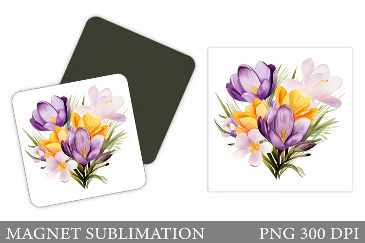 Spring Flowers Magnet. Crocus Flowers Magnet Sublimation