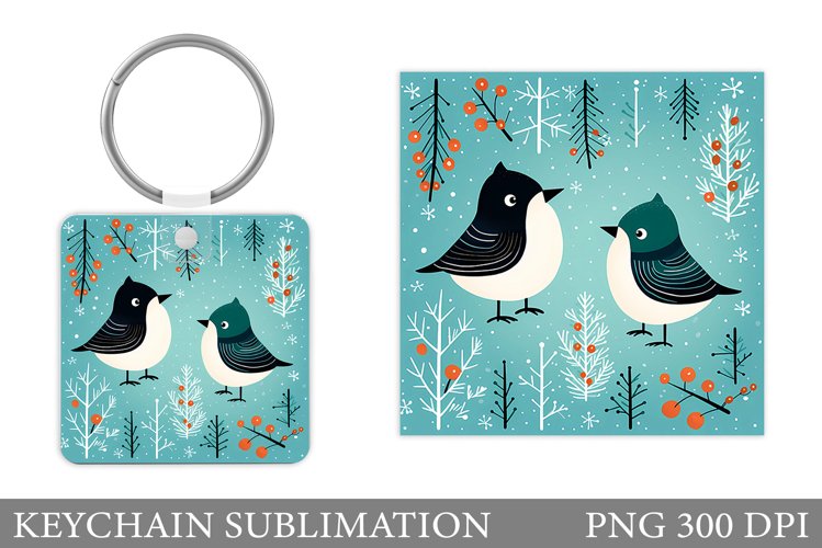 Winter Birds Keychain Design. Cute Bird Keychain Sublimation example image 1
