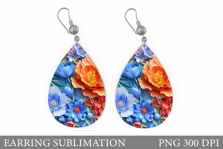 3D Flowers Earring Design. Flowers Teardrop Earring