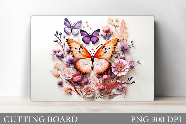 3D Butterflies Cutting Board. Flowers Cutting Board Design example image 1