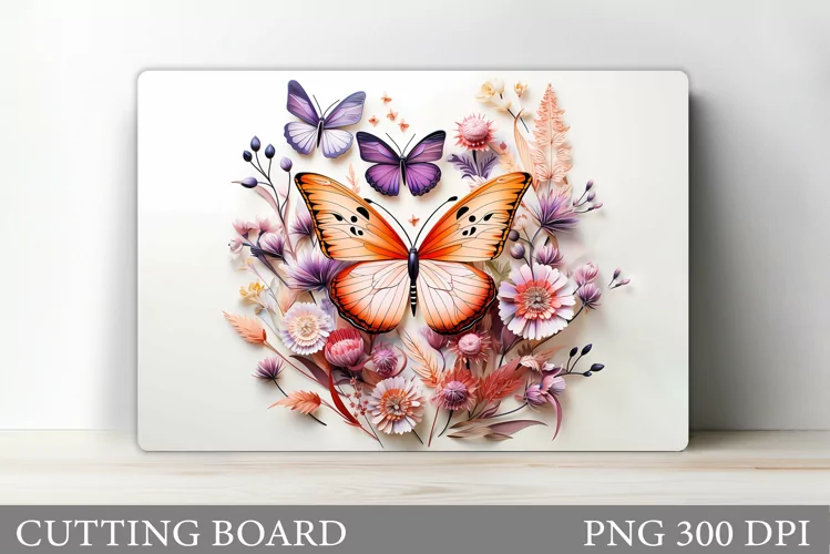3D Butterflies Cutting Board. Flowers Cutting Board Design