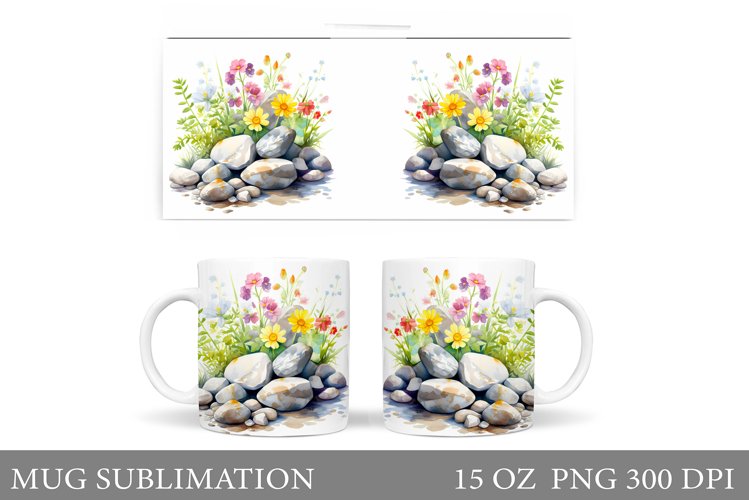 Flowers Mug Sublimation. Flowers Mug Wrap Design example image 1