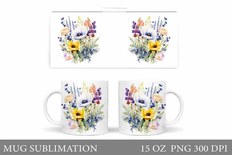 Wildflowers Mug Design. Flowers Mug Sublimation