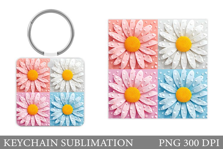 Flowers Keychain Sublimation. Daisy Flowers Keychain Design