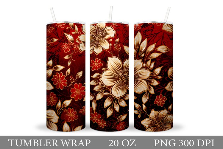 Gold Flowers Tumbler Design. Shimmer Flowers Tumbler