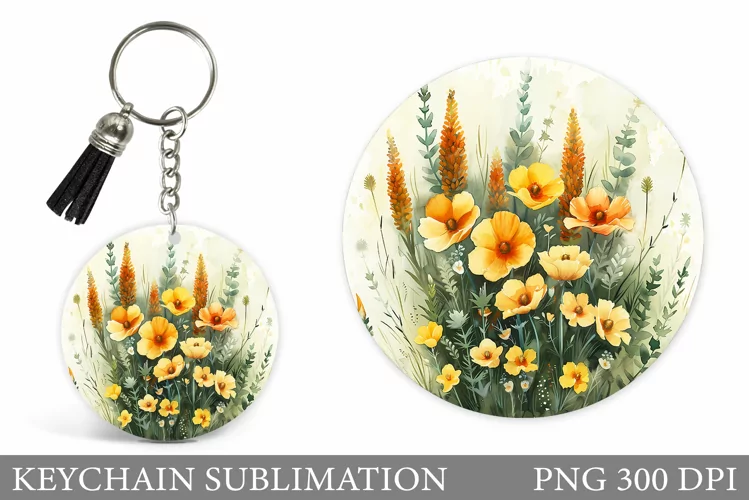 Flowers Keychain Sublimation. Flowers Round Keychain Design