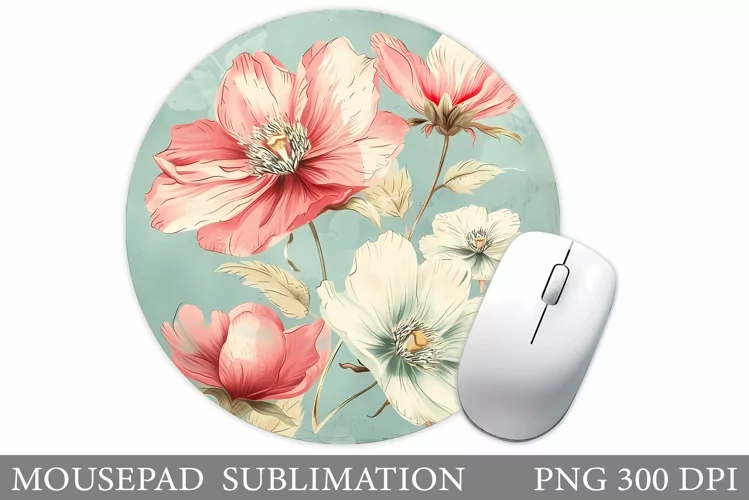 Flowers Mouse Pad Design. Flowers Round Mouse Pad Template