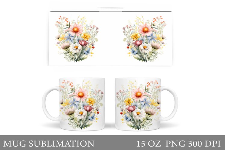 Wildflowers Mug Sublimation. Flowers Mug Wrap Template example image 1
