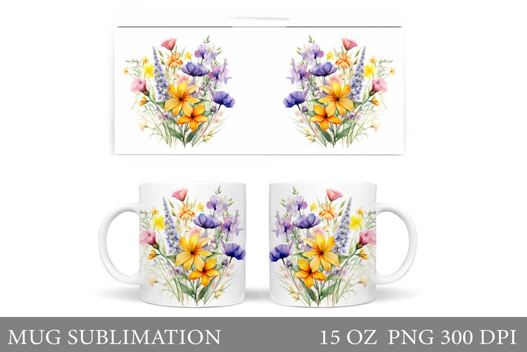 Wildflowers Mug Sublimation. Flowers Mug Wrap Design example image 1