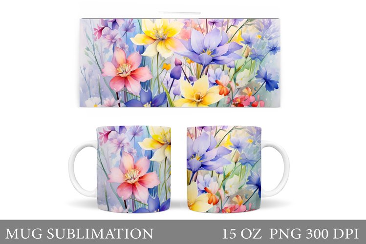 Flowers Mug Wrap Design. Wildflowers Mug Sublimation example image 1
