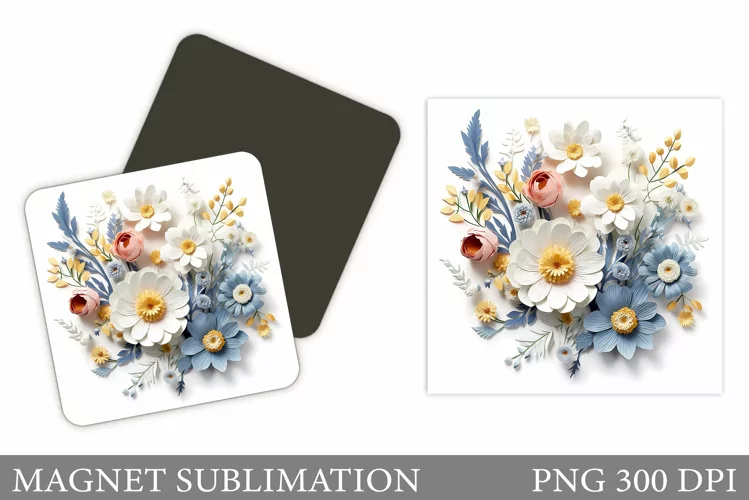 3D Flowers Magnet Design. Wildflowers Magnet Sublimation