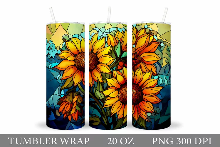 Sunflowers Tumbler Wrap. Sunflowers Stained Glass Tumbler