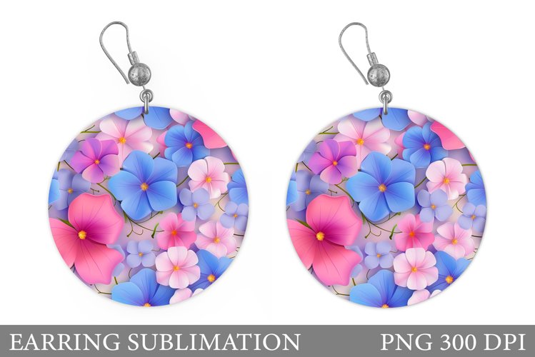 Flowers Earring Sublimation. Flowers Round Earring Design example image 1