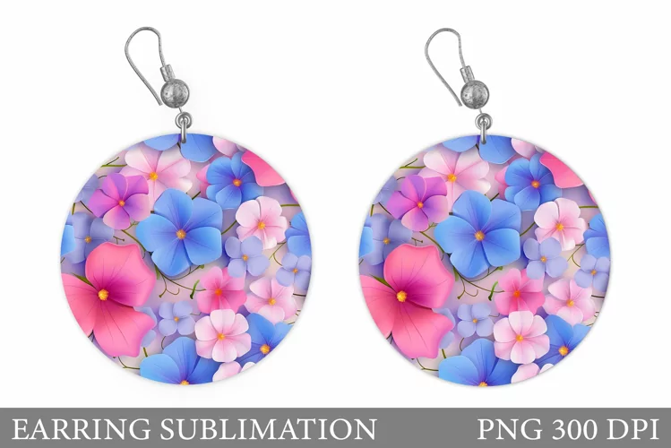 Flowers Earring Sublimation. Flowers Round Earring Design