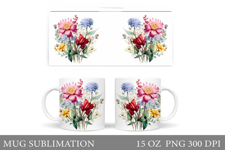 Flowers Mug Wrap Design. Wildflowers Mug Sublimation