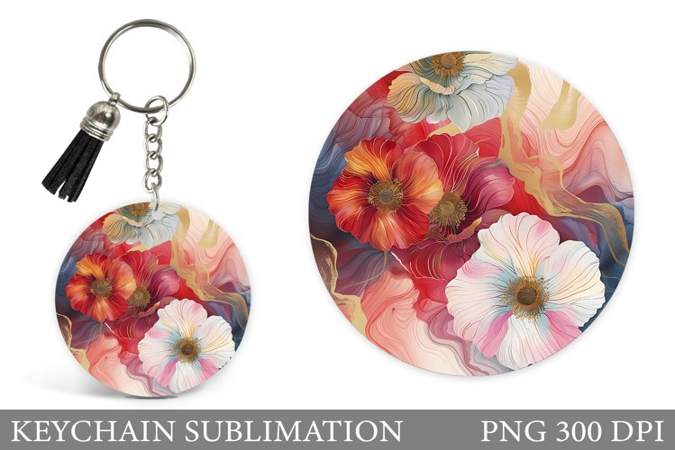 Flowers Keychain Sublimation. Floral Keychain Design example image 1