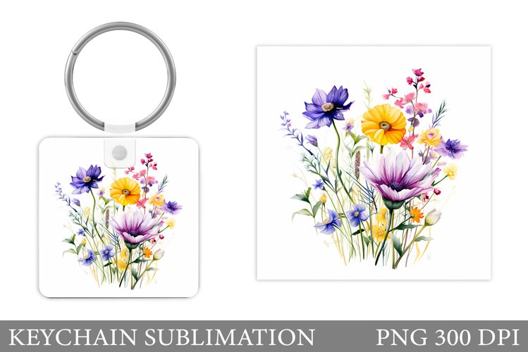 Wildflowers Keychain Design. Square Keychain Flowers example image 1