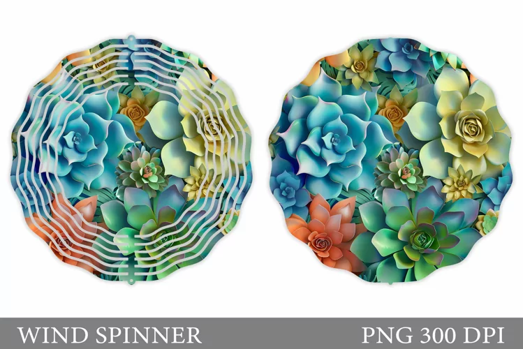 Succulents Wind Spinner Design. Flowers Spinner Sublimation