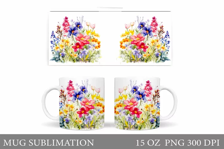 Wildflowers Mug Design. Flowers Mug Sublimation