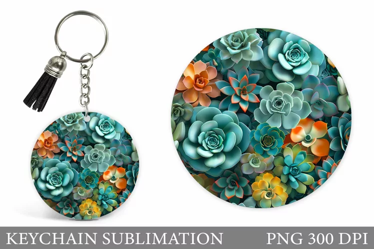 Succulents Keychain Design. Plants Keychain Sublimation