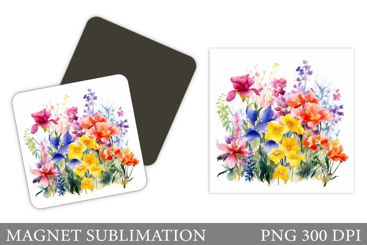 Flowers Square Magnet Design. Wildflowers Magnet Sublimation example image 1