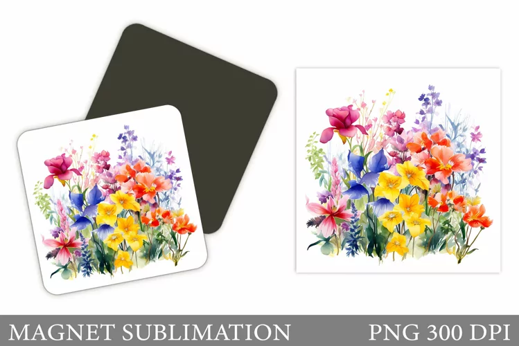 Flowers Square Magnet Design. Wildflowers Magnet Sublimation