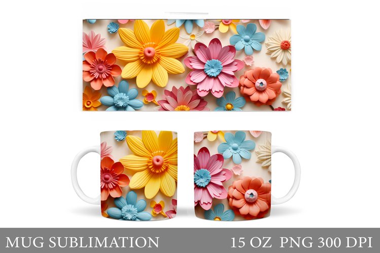 3D Flowers Mug Sublimation. Flowers Mug Design