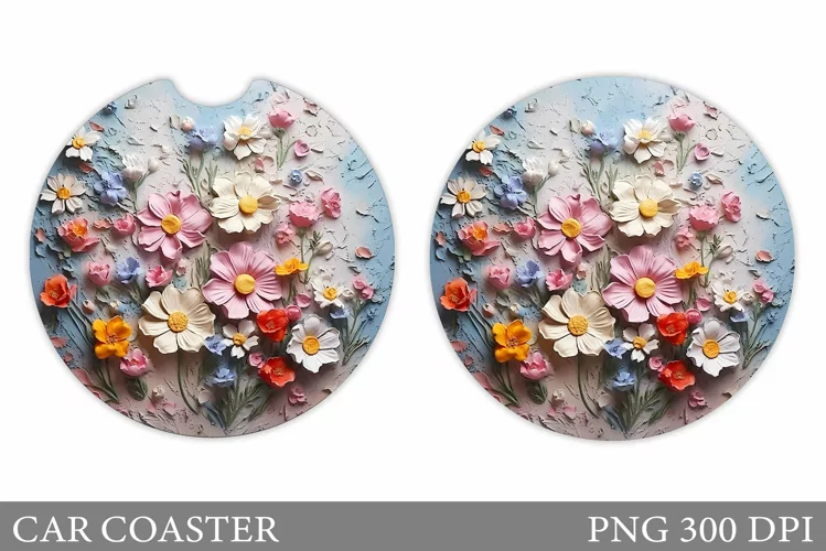 3D Wildflowers Car Coaster. Flowers Plaster Car Coaster
