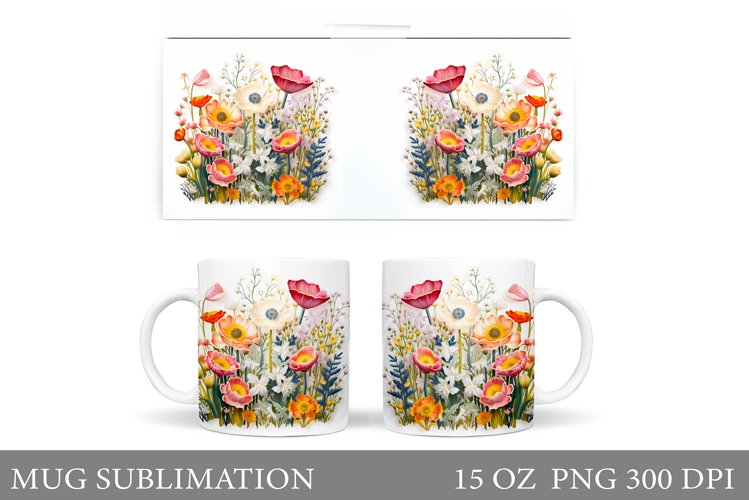 Flowers Mug Wrap Design. Wildflowers Mug Sublimation