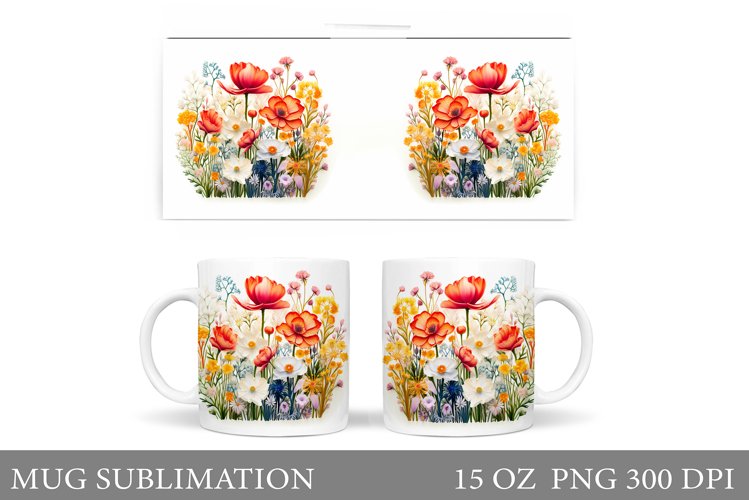 Wildflowers Mug Design. Flowers Mug Sublimation