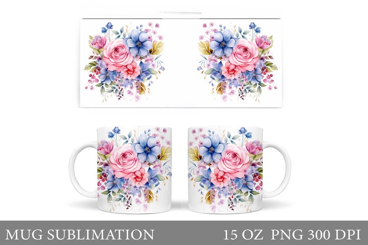 Flowers Mug Sublimation. Flowers Mug Wrap Design example image 1