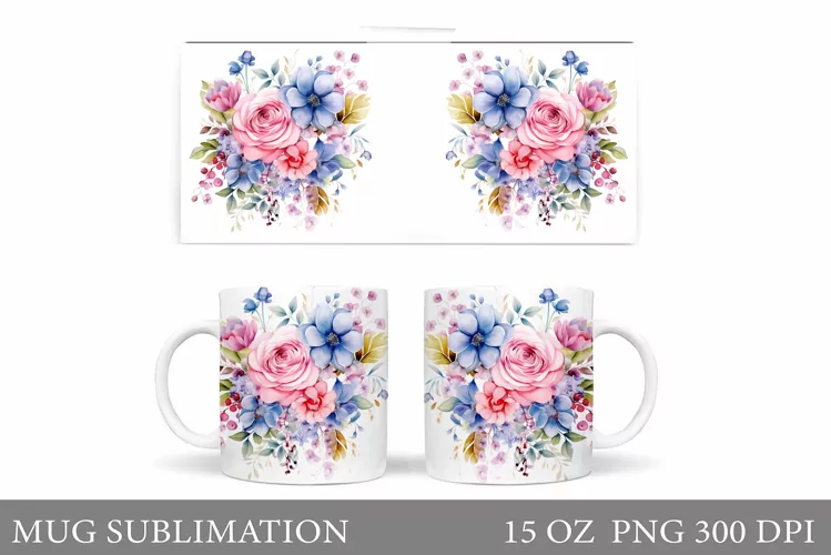 Flowers Mug Sublimation. Flowers Mug Wrap Design