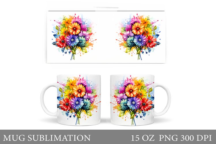 Flowers Mug Sublimation. Summer Mug Wrap Design