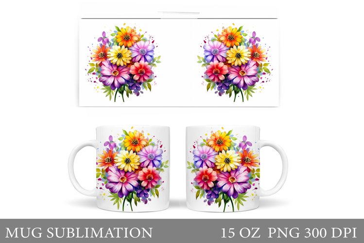 Flowers Mug Wrap Sublimation. Flowers Mug Wrap Design example image 1