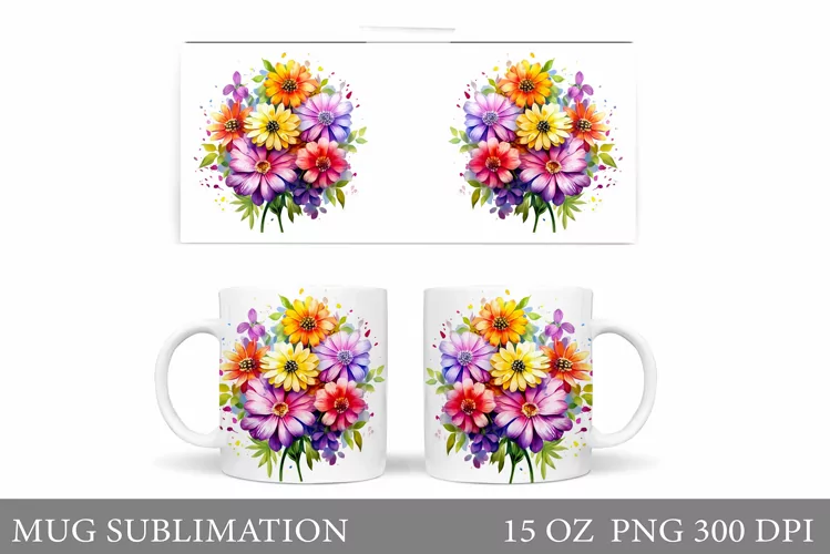 Flowers Mug Wrap Sublimation. Flowers Mug Wrap Design