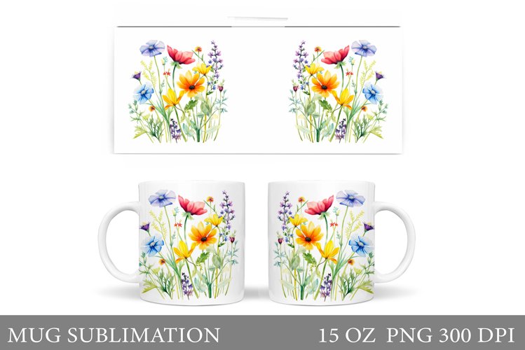 Wildflowers Mug Sublimation. Flowers Mug Wrap Design