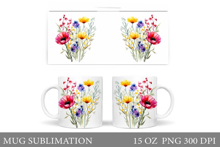 Wildflowers Mug Sublimation. Flowers Mug Wrap Design