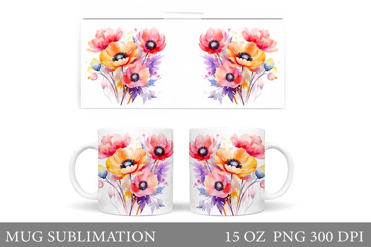 Flowers Mug Wrap Design. Wildflowers Mug Sublimation example image 1
