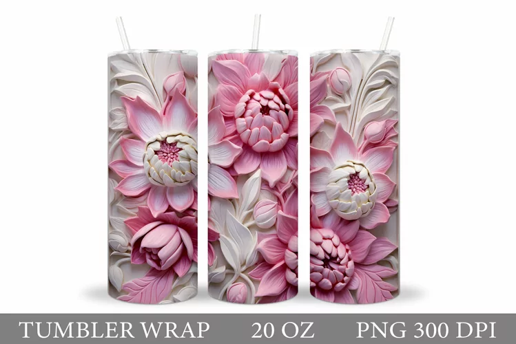 3D Floral Tumbler Wrap. Flowers Tumbler Sublimation