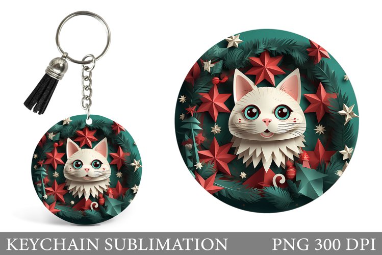 Christmas Cat Keychain Design. Paper Cat Keychain Design example image 1
