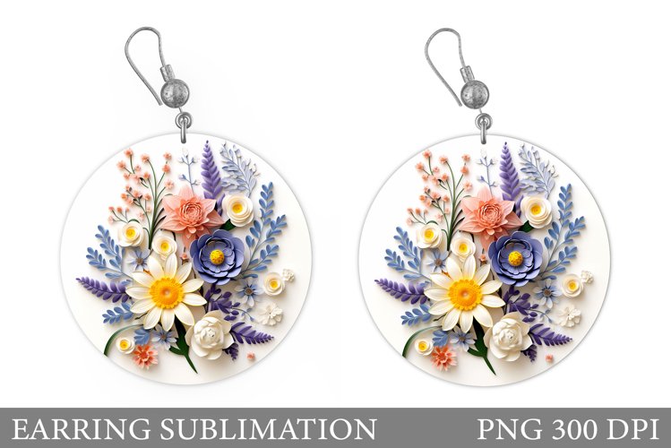 Wildflowers Earring Sublimation. Round Earring Design example image 1