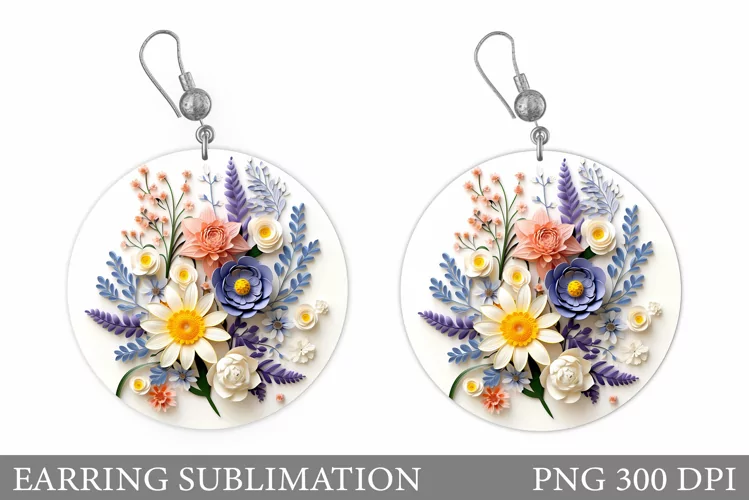 Wildflowers Earring Sublimation. Round Earring Design