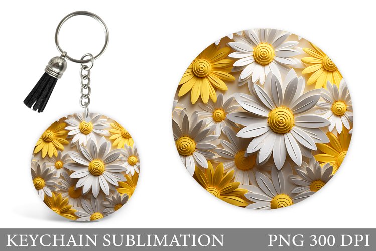 3D Flowers Keychain Design. Daisy Keychain Sublimation